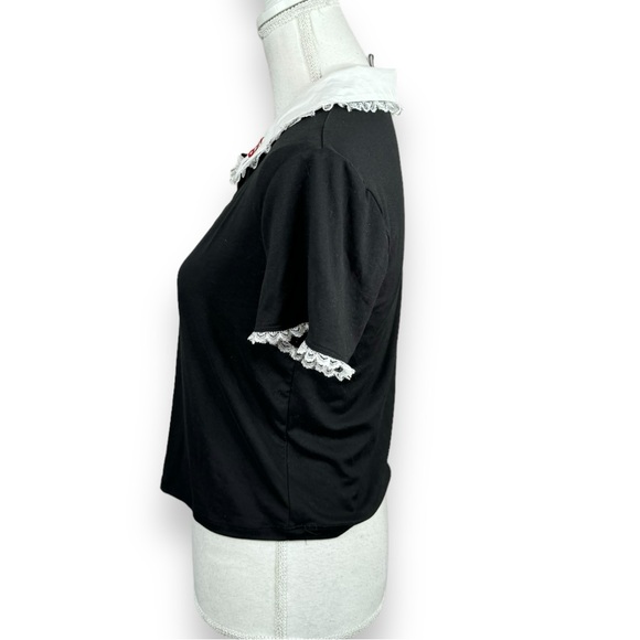 Hot Topic Black Whimsy Goth Peter Pan Collar Shirt Mushroom Fairycore Lace Polo - Picture 3 of 9